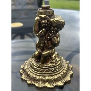 VTG Crystal Brass Cherub Match Lighter Holder Hollywood Regency Shabby Base